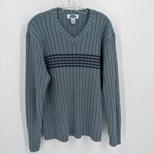 Old Navy‎ Blue Gray Ribbed Knit Oversized V-Neck Sweater